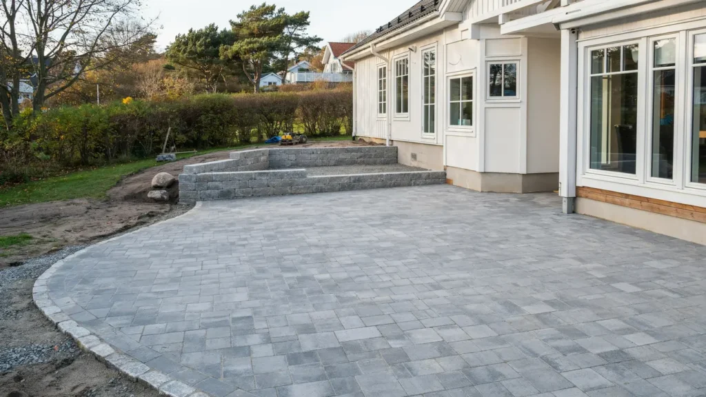 st dmur och stens ttning vid villa i h llviken